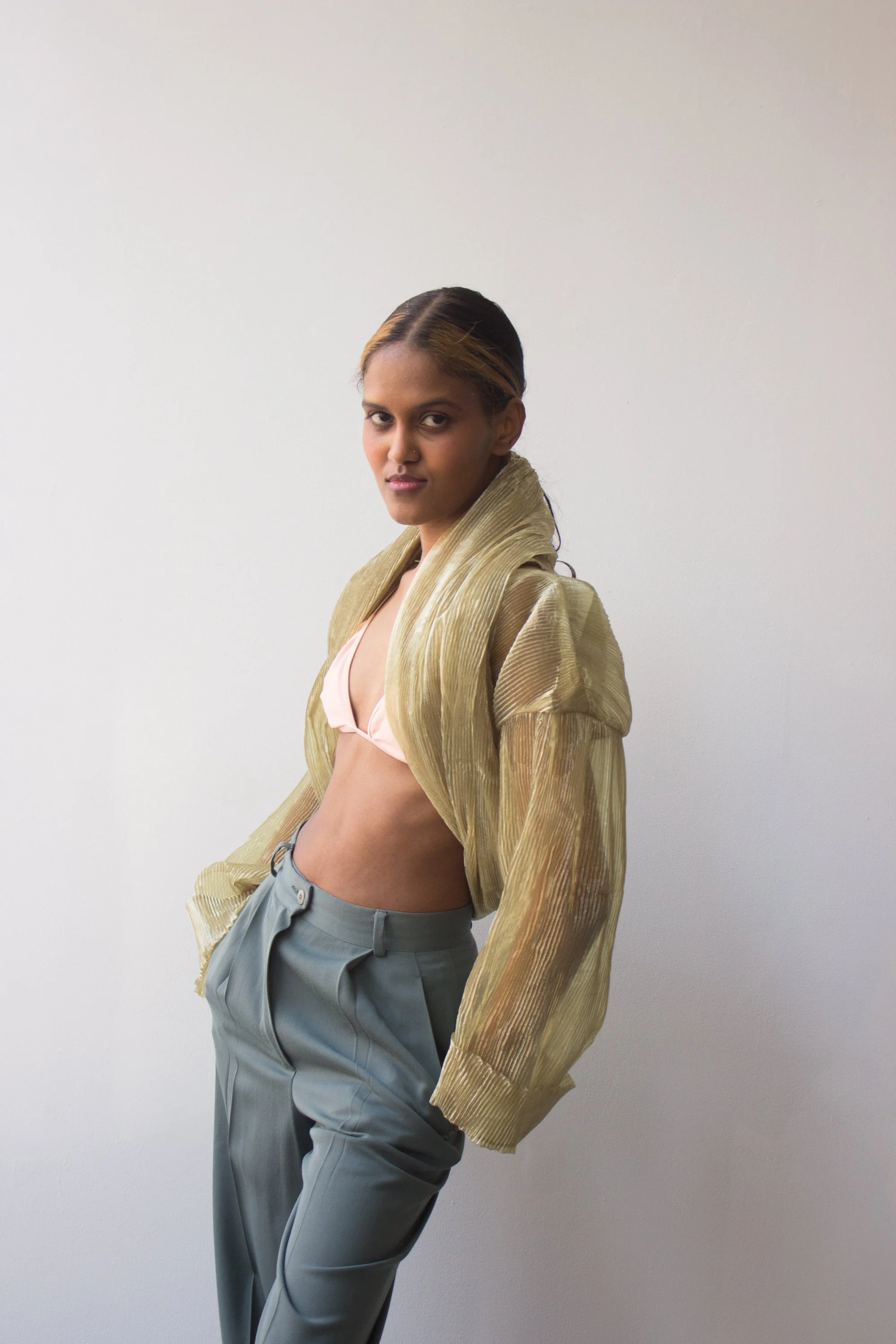 1980s Romeo Gigli Chartreuse Sheer Pleated Jacket — Wayward Collection